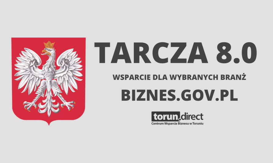 Grafika z napisem tarcza 8.0 i godłem PL