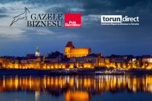 Grafika z panoramą Torunia i logotypem Gazele Biznesu 