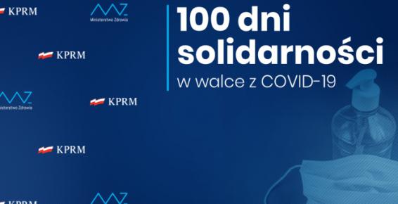 Grafika rządowa z napisem 100 dni solidarności w walce z COVID-19