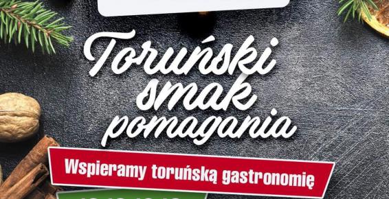 Grafika z tekstem Toruński Smak pomagania - Wspieramy toruńską gastronomię