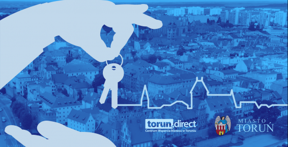 Grafika przedstwia dłonie przekazujące klucze i logotypy Miasto Toruń/CWB, w tle zdjęcie Torunia 