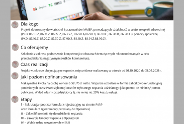 Plakat dotyczący pomocy dla sektora opieki zdrowotnej i pomocy społecznej opisanej w artykule